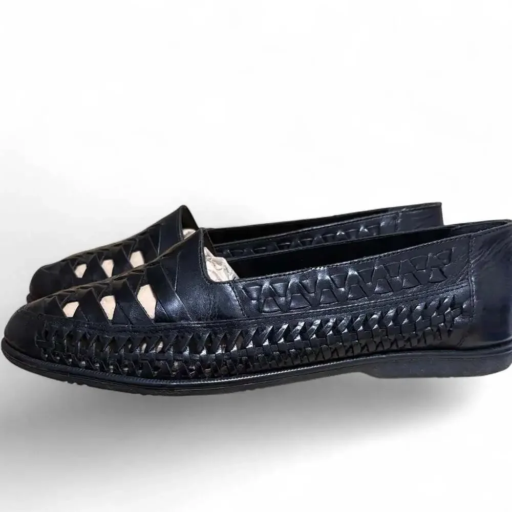 Giorgio Brutini Black Leather Woven Cut-Out Loafers